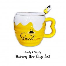 蜂巢造形陶瓷杯连盖及匙